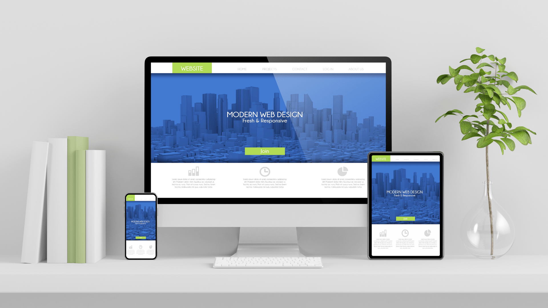 Web Design On Computer, Tablet, and Phone