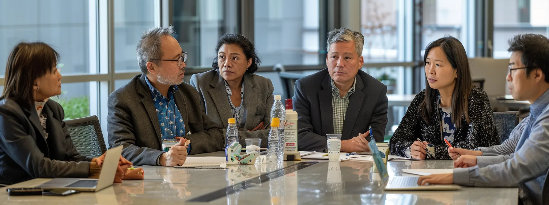 a diverse team of marketing experts strategizing around a conference table, brainstorming ideas with intense focus and creativity.